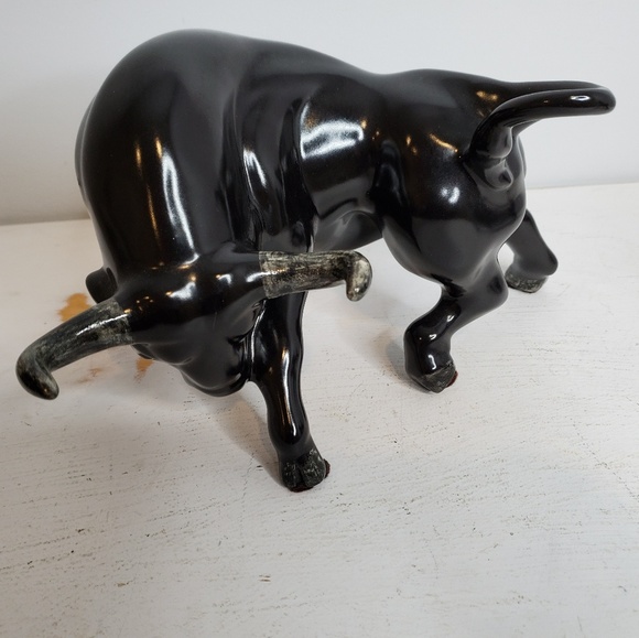 Vintage Ceramic Chocolate Brown Fighting Bulls - Picture 3 of 8